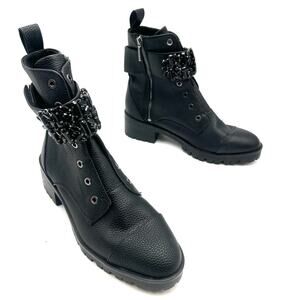 NEW - KARL LAGERFELD PARIS women's Pippa Jeweled Strap Leather Lug Sole - SIZE 9